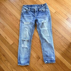 Miss Me Standard Crop Distressed Embellished Jeans Size 25